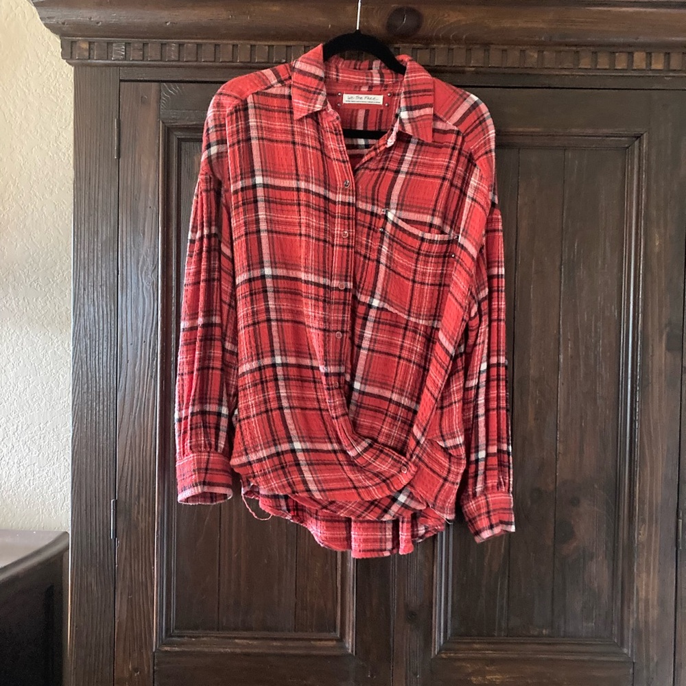 Free People XS Red Plaid Button-Up Shirt